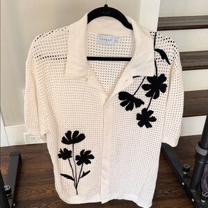 Topman Ivory and Black Floral Knit Shirt